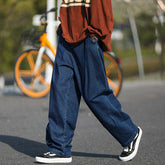 Men Jeans Retro Loose Straight Wide-Leg Pants Oversize Overalls